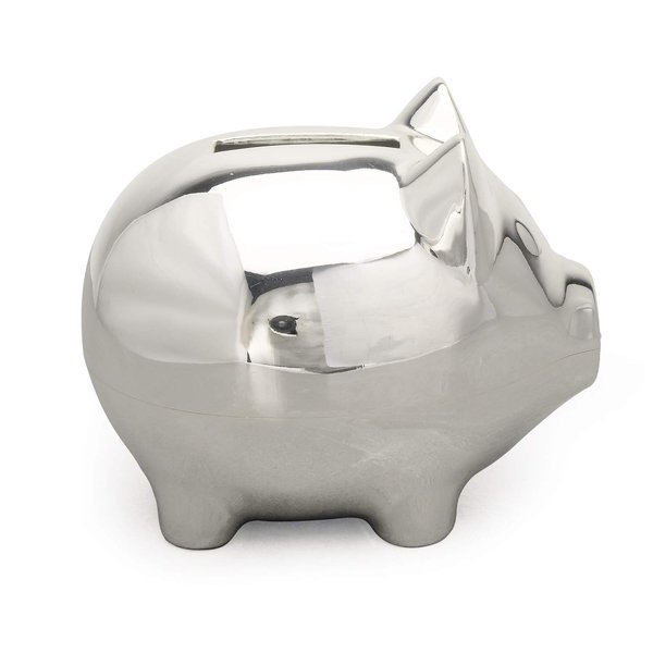 K COOL Vintage Piggy Bank Creative Metal Alloy Cartoon Money Bank Cute Coin Bank Pig Penny Coin Saving Pot Box with Stopper for Boy Kid(Shiny Silver)