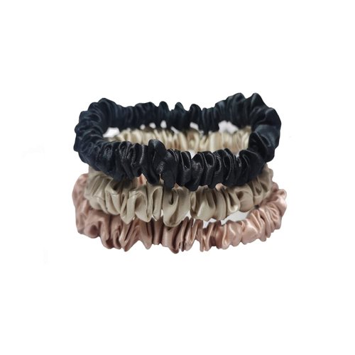 Pure Mulberry Silk Scrunchies Hair Accessories Hair Ties Elastic Satin Hair Band for Breakage Prevention (Small Silk,Black,Light coffee,Gray pink)
