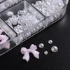 3D Bow Flatback Pearls Nail Charms, Resin Bowknot Ribbon for Acrylic Nails, Half Round White Pearls Jewelry for Nail Art Craft and Decorations…