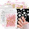 3D Flower Caviar Beads Nail Art Decals Charms for Nails, White Pink 3D Acrylic Flower Nail Charms with Pearl Golden Caviar Beads for Women DIY Manicures Salon Accessories