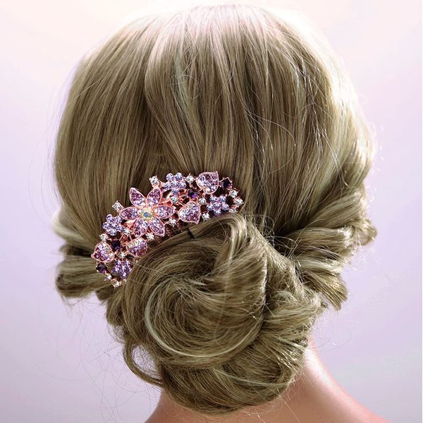 Aimimier Luxury Women Bride Hair Accessories Crystal Hair Combs Rhinestone Hair Pins Hair Clip for Bridesmaid Headpiece(Purple)