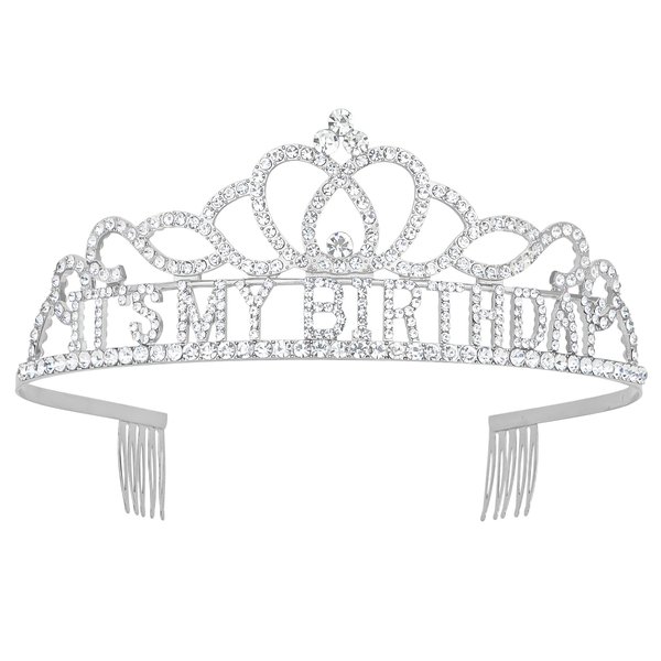 Araluky Birthday Tiara for Women ITS MY BIRTHDAY Crowns for Women Happy Birthday Crown for Girls Birthday Girl Crown Birthday Headband for Women Parties Favors Decorations Gift (Silver)