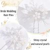Yokawe Bridal Wedding Hair Pins Silver Pearls Bride Hairpin Crystal and Leaf Hair Accessorise for Women and Girls(2 PCS)