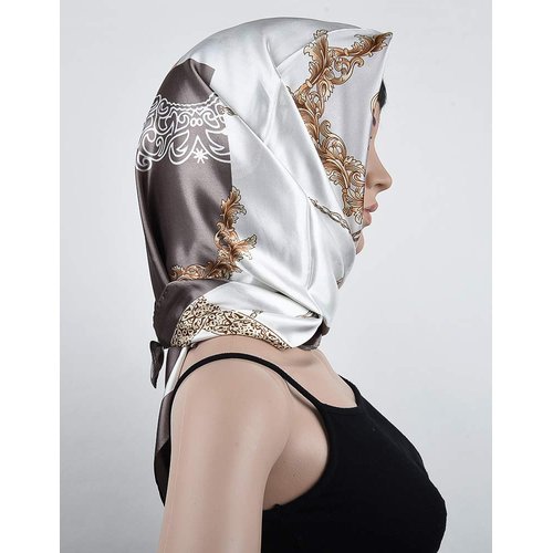 corciova 4 Pcs 35 Square Curly Hair Scarf Black Women Silk Headband Tie Bandanas Headscarf Geometry (Gray Yellow Black Red)