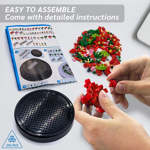 Linkowin Flower Bouquet Building Set,593PCS Rose Flower Plants for Botanical Collection, Flowers Building Setfor Adults Girls Ages, Romantic Gift for Mother's Day, Valentine's Day, Women's Day