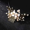 JONKY Flower Hair Comb Gold Leaf Headpieces Pearl Hair Pieces Bridal Hair Side Combs Wedding Hair Accessories for Bride and Bridesmaid