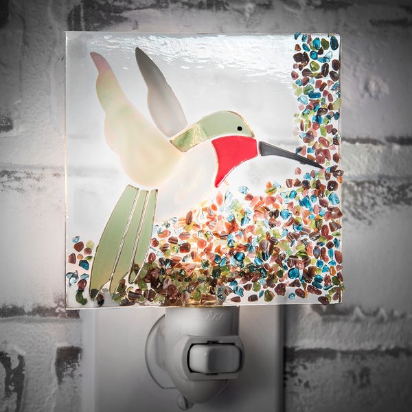 J Devlin Glass Art Stained Glass Night Light, Hummingbird, Outdoor, Plug in nightlight for Bedroom/Bathroom/den/Hallway Home Decor NTL 225-2