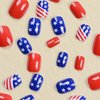 Independence Day Press on Nails Almond RIICFDD Short Fake Nails Red False Nails with USA Flag Designs Acrylic Full Cover False Nails for Women Girls 24 Pcs 4th of July Nails
