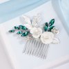 Missgrace Bride Wedding Crystal Pearl Leaf Rhinestones Hair Comb Green Bridal Hair Pieces Rhinestone Bridal Hair Clip Flower Hair Side Combs Wedding Hair Accessories for Brides Women (Silver) (Silver Green)