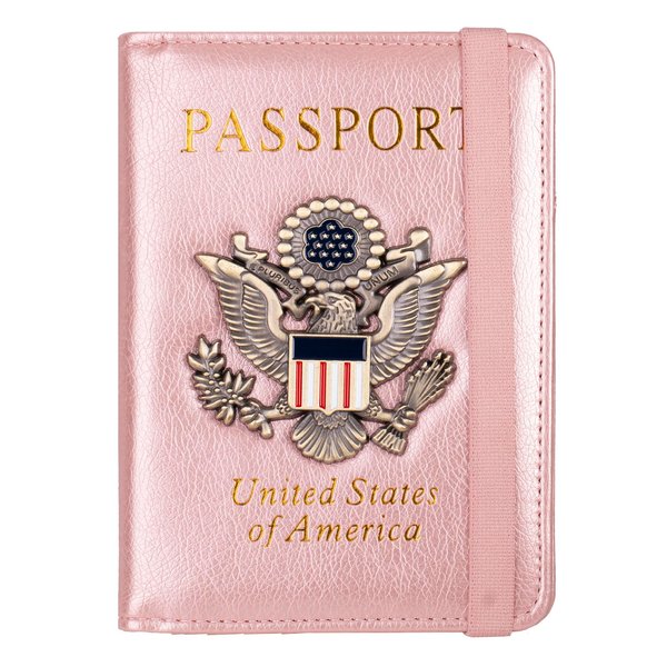 TOURSUIT RFID Passport and Vaccine Card Holder Combo, Travel Document Case Cover, Leather Wallet Organizer Women with Vax Vaccination Protector Slot (Rose Gold)
