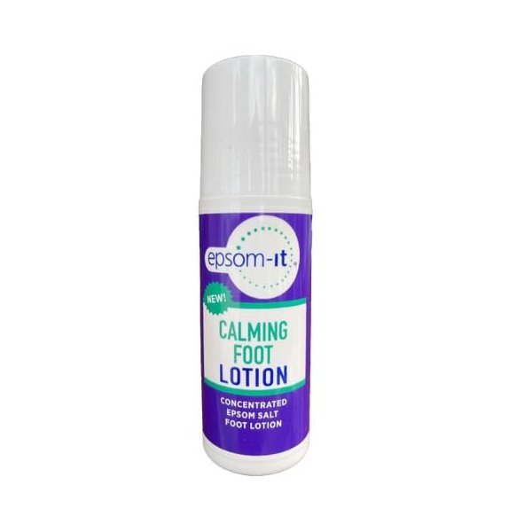 Epsom-It Calming Foot Lotion - Roll On Magnesium Sulfate Lotion for Tired Feet & Ankles, Topical Epsom Salt with Urea, Soften Tough Skin and Cracked Heels, Leg Cramps and Achy Feet, 3.0 oz