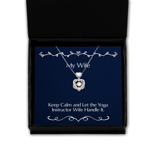 Game On Novelties Reusable Wife Heart Knot Silver Necklace, Keep Calm and Let The Yoga, Present for Wife, Inspirational Gifts from Husband