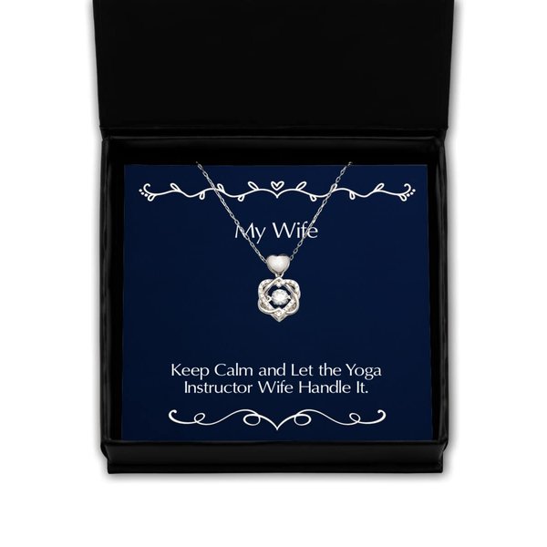 Game On Novelties Reusable Wife Heart Knot Silver Necklace, Keep Calm and Let The Yoga, Present for Wife, Inspirational Gifts from Husband