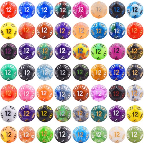 AUSTOR 56 Pieces 12 Sided Dice Set Mix Color D12 Dice Polyhedral Dice Assortment with a Black Velvet Storage Bag for DND RPG MTG Table Games