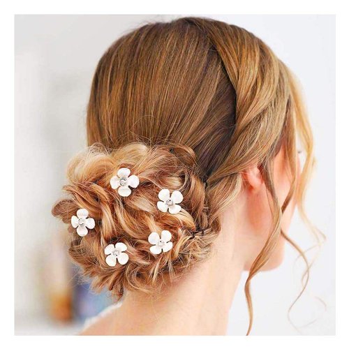 Yokawe Bridal Wedding Hair Pins Silver Bride Hairpin Flower Hair Accessories for Women and Girls （Pack of 5）
