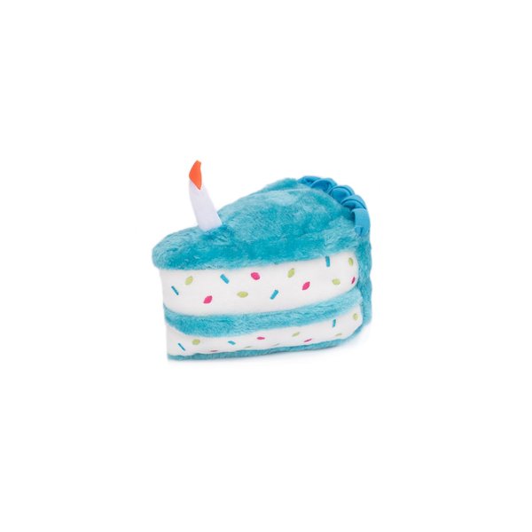 ZippyPaws Birthday Gifts for Dogs - Blue Birthday Cake Slice, Plush Squeaky Dog Toy, Dog Birthday Party Supplies for Boys & Girls