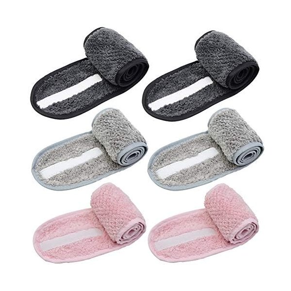 Simnice 6 Pieces Spa Facial Headbands Adjustable Head Wraps for women,Makeup Shower Bath Facial Wraps Sports Headband Terry Cloth Adjustable Stretch Towel with Magic Tape