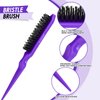 precious harvest Three-piece Hair Styling Rat Tail Comb Hair Brush Set,Double Sided Edge Brush for Edge & Back Brushing,Nylon Teasing Hair Brush with, Slicking Hair for Women Girls (Purple)