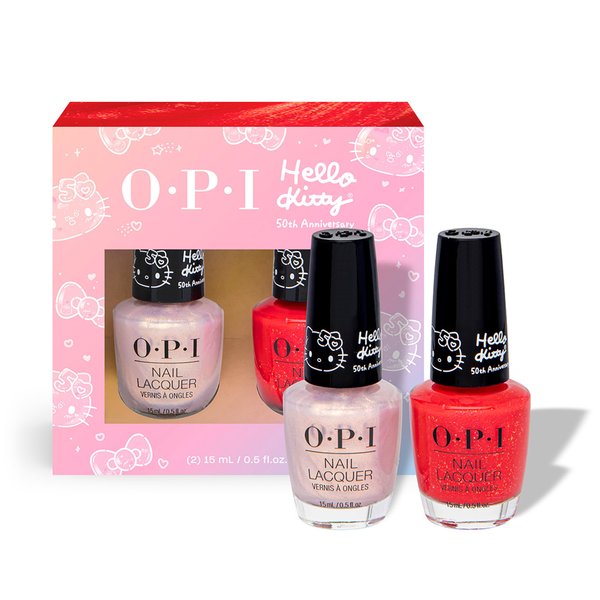 OPI Nail Lacquer 2PC Duo Pack | Opaque Bright Multi-Color Shimmery Nail Polish Gift Set | Hello Kitty Limited Edition Collection
