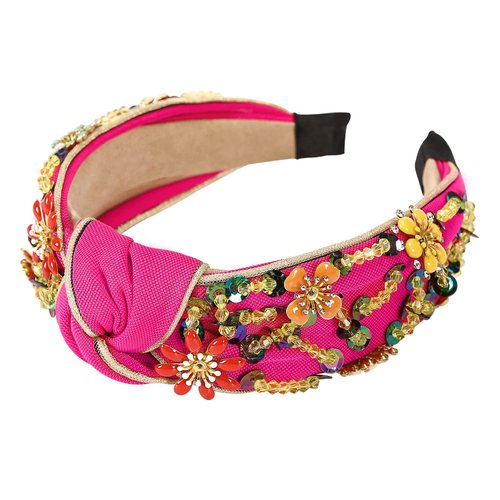 Yusier Rhinestone Crystal Wide Headbands for Women Knot Turban Fashion Vintage Hairband Handmade Jewelry Girls Hair Accessories (Rose Red)