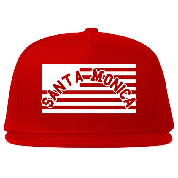 City of Santa Monica with United States Flag Snapback Hat Cap Red