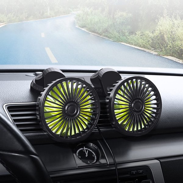 Car Cooling Fan,360° Adjustable Dual Head Cooling Air Fan Brushless Motor Low Noise Automobile Vehicle Fan Micro USB for Car/SUV/RV/Truck/Boat Use (without Coloured Light)