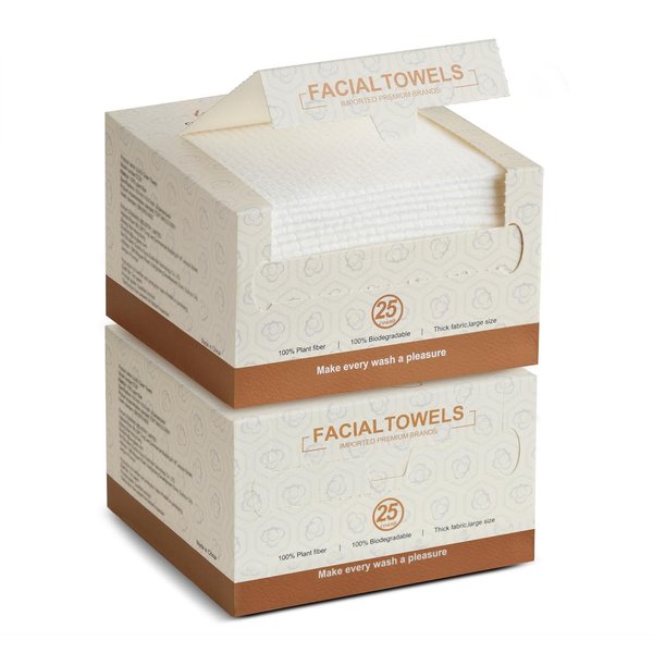 LUXU Clean Face Towels,Disposable Face Towel, Facial Washcloth, Makeup Remover Dry Wipes,25 Ct,2 Pack,Clean Facial Towels for Sensitive Skin,Soft and Thick for Nursing, Cruelty Free,Biodegradable