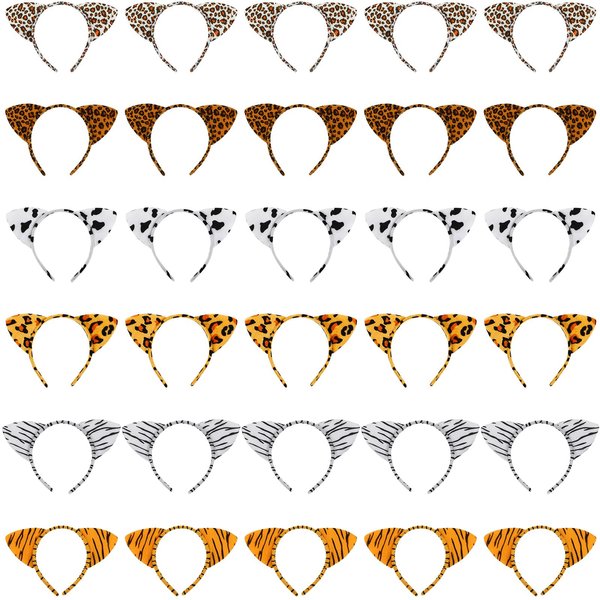 Kigeli 30 Pcs Animal Ears Headband for Kids Jungle Woodland Safari Zoo Headbands Birthday Halloween Party Favors (Jungle Animal)