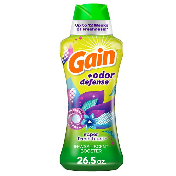 Gain + Odor Defense Laundry Scent Booster Beads for Washer, Super Fresh Blast Scent, 26.5 oz, HE Compatible