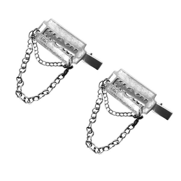 ZHOUMEIWENSP 2PCS Halloween Metal Skull Hair Clips Retro Cross Hairpin with Tassel Punk Clips Novelty Hair Style Making (Razor blade)