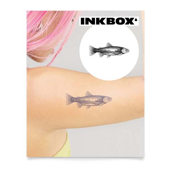 Inkbox Temporary Tattoos, Semi-Permanent Tattoo, One Premium Easy Long Lasting, Water-Resistant Temp Tattoo with For Now Ink - Lasts 1-2 Weeks, Trouty, 4 x 4 in
