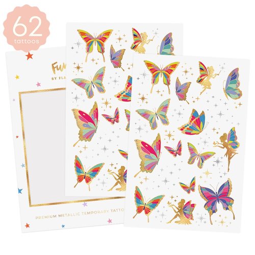 Flash Tattoos kids Butterfly Garden temporary tattoo pack | 56 Kids tattoo | Butterfly tattoo | Rainbow Fairy Birthday Party Supplies | Fairy party favor, Fairy costume | Kids butterfly tattoo