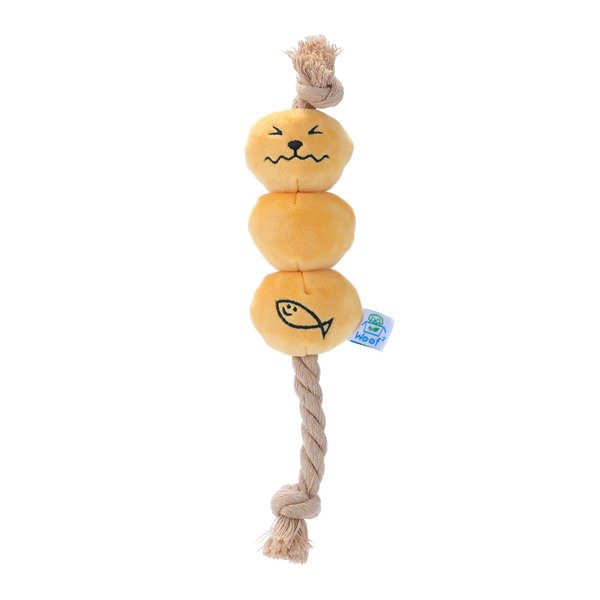 Woof² Curry Fishball Soft Plush Squeaky Dog Pull Toy - Durable, Iconic, Cute & Fun Rope Toy for Interactive Bonding Time, Sliding Mechanism, Hide Food for Puzzle Play, Small Medium Dogs