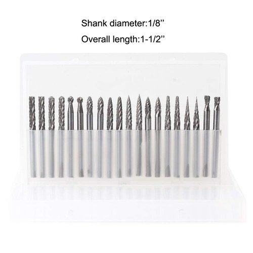 Carbide Burrs Set JESTUOUS 1/8 Shank Diameter Double Cut Tungsten Carbide Burs Rotary File Carving Grinding Bit for Die Grinder Rotary Drill Tool 20pcs