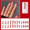 Red Press on Nails French Tip Fake Nails Almond Shape False Nails with Red Swirl Designs Full Cover Acrylic Nails Medium Stick on Nails Glossy Glue on Nails Red Nail Tip Cute Artificial Nails 24Pcs