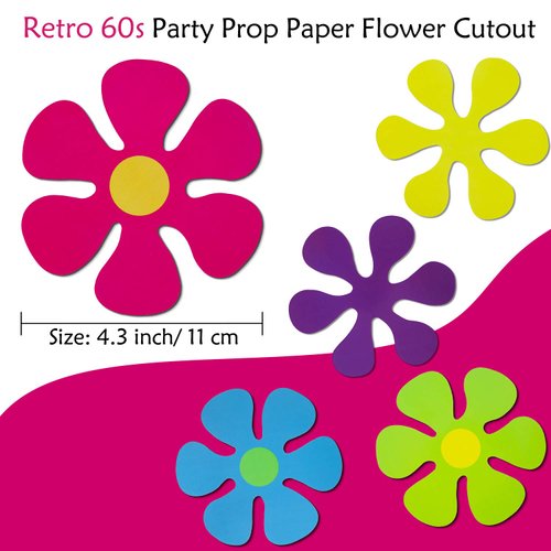 50 Pieces Retro Flower Cutouts Retro 60s Party Prop Paper Flower Cutout for Party Decorations (Bright Color)