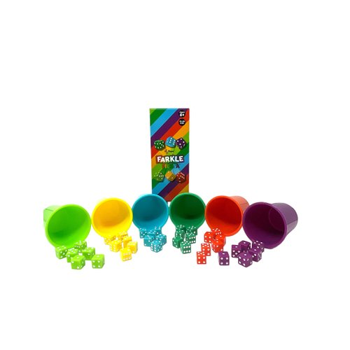 Regal Games - Farkle Fiesta Classic Dice Game w/ 6 Colored Dice Sets, 6 Convenient Dice Cups for Easy Shaking, & 20 Score Sheets - Fun Family Game for Travel, Camp - Ideal for 2-4 Players (Ages 8+)
