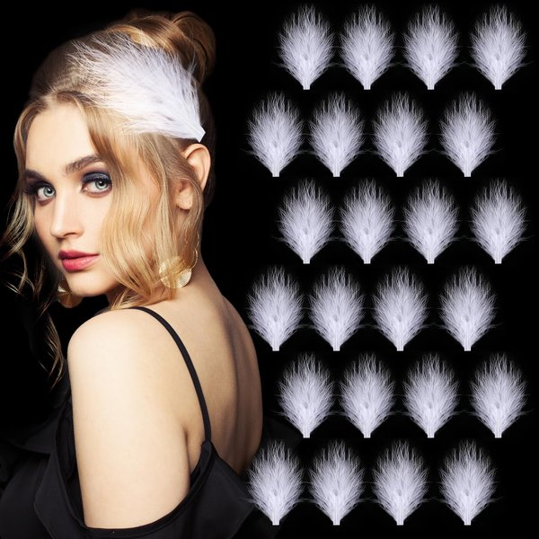 Geyoga 24 Pcs Flapper Headpiece White Feather Hair Clip Elegant Feather Headpiece Feather Hair Accessories Party Flapper Accessories for Women Girl Bridal Wedding