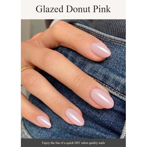 AutyaMee Semi Cured Gel Nail Strips (Glazed Donut Pink)-20 PCS Pearl Chrome Gel Nail Stickers Kit | Works With UV Light | Gel Nail Wraps, Salon Quality & Easy To Use