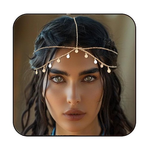 Aukmla Sequin Boho Head Chain Jewelry Gold Headpiece Hair Chains Prom Festival Costume Headband Hair Accessories for Women