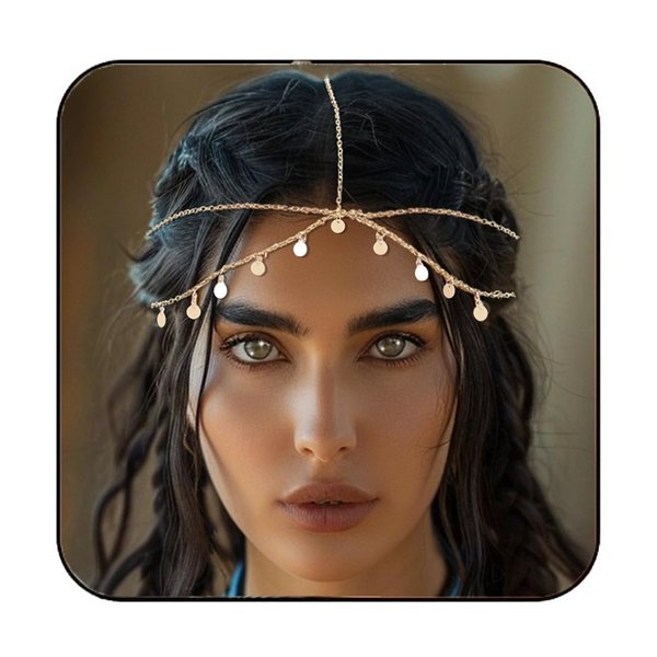 Aukmla Sequin Boho Head Chain Jewelry Gold Headpiece Hair Chains Prom Festival Costume Headband Hair Accessories for Women