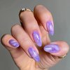 Tyuimhx Purple Marble Texture Press on Nails Medium Almond Fake Nails Glossy False Nails Full Cover Stick on Nails Acrylic Artificial Nails for Women Girls Glue on Nails 24Pcs