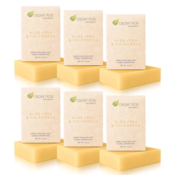 Aspen Kay Naturals Handmade Aloe Vera & Calendula Soap for Face & Body - Natural & Organic Ingredients - Organic Aloe Vera, Calendula & Turmeric - Shaving Soap – Made in the USA 4.5 oz