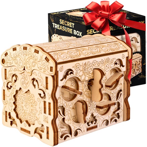 ESC WELT Wooden Secret Treasure Box - Creative Gift Box for Money, Voucher, Gift Cards - 3D Wooden Box Game - Gift Box Riddle Game - Gift Box for Teens and Adults - 3D Wooden Puzzle