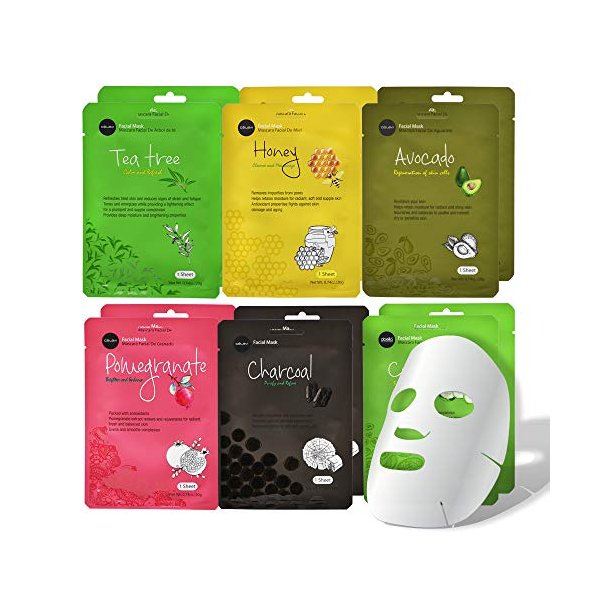 celavi Essence Facial Face Mask Paper Sheet Korea Skin Care Moisturizing 12 Pack (Mix - 2 of Each)
