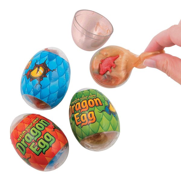 Fun Express Dinosaur in Slime Filled Plastic Eggs - Active Play Toys and Easter Egg Basket Ideas - Birthday Party Favors for Boys - Toddler Boys Egg Hunt Games - Set of 12