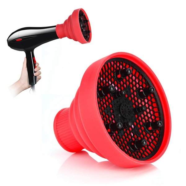 Universal Hair Diffuser Adaptable for Blow Dryers, Makeup Hair Styling Dryers Attachment for Curly or Wavy Hair, Hairdressing Accessory for Barber Salon (D-2.36“ Red Collapsible)