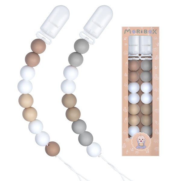 Pacifier Clips for Baby Boys Girls Paci Clip Holder Birthday Gift 2 Pack (Ivory White)