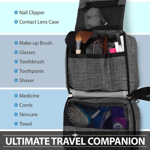 Fosmon Hanging Travel Toiletry Bag, Compact Toiletries Organizer, Cosmetic Makeup Portable Bag, Shower Bathroom Shaving kit, Hygiene Water-Resistant Carrying Travel Accessories for Men and Women