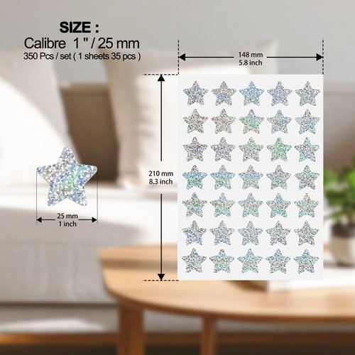 FINDAT 350 PCS Holographic Star Stickers 1 Inch Vinyl Multicolor Small Rewards Sticker Removable Waterproof Reusable Glitter Tiny Labels for Children Kindergarten School Teacher Supplies Calendar